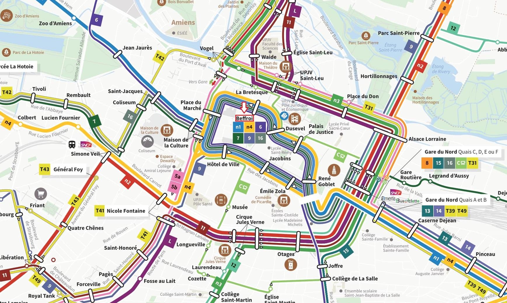 Plan de réseau bus Beffroi - Amiens